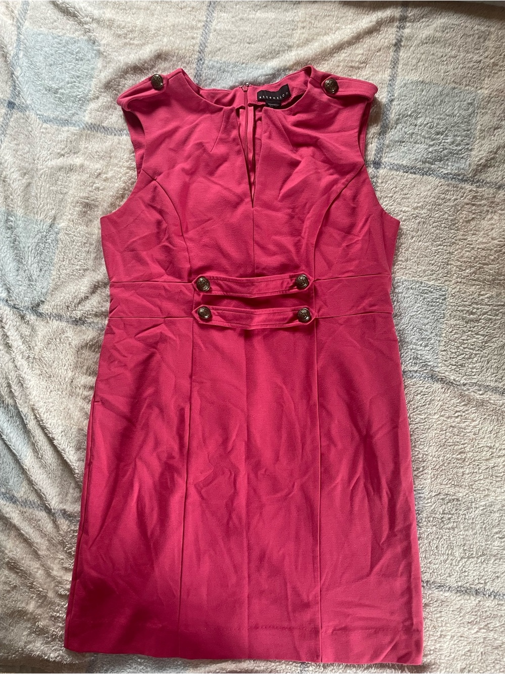 attention Hot Pink Sleeveless Sheath Dress with Decorative Buttons